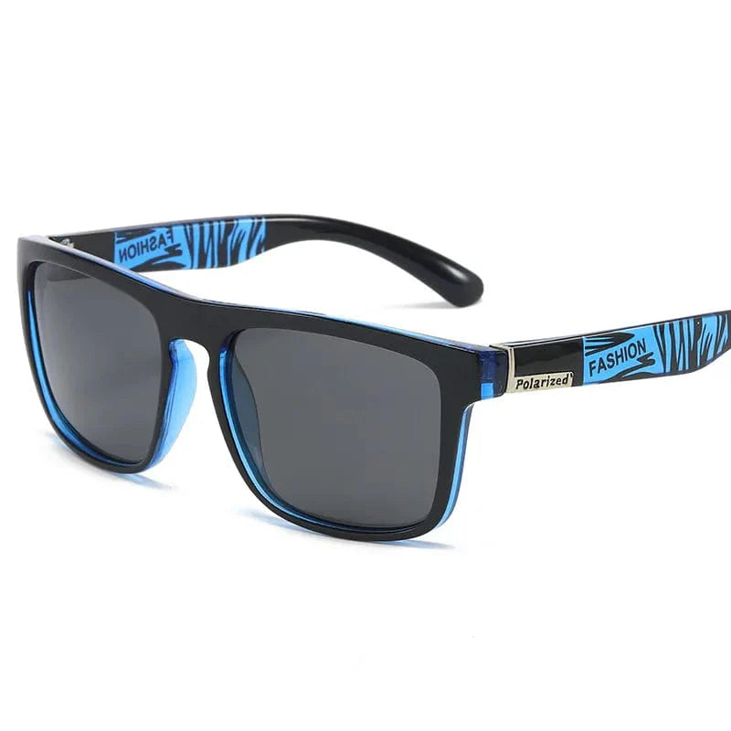Black and blue polarized square sunglasses for men and women, vintage UV400 driving eyewear with classic style.