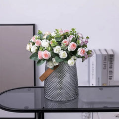 Showlu Fashion Store 10 Heads Artificial Flower Silk Rose white Eucalyptus leaves Peony Bouquet Fake Flower for Wedding Table Party Vase Home Decor