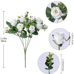 Showlu Fashion Store 10 Heads Artificial Flower Silk Rose white Eucalyptus leaves Peony Bouquet Fake Flower for Wedding Table Party Vase Home Decor