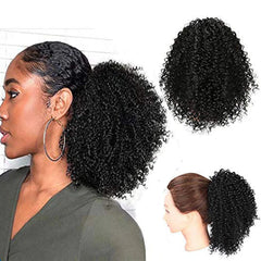 SHOWLU FASHION STORE 10 Inch Synthetic Afro Drawstring Ponytail Kinky Curly Ponytail Drawstring Afro Puffs Curly Ponytail Extension For Women