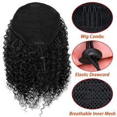 SHOWLU FASHION STORE 10 Inch Synthetic Afro Drawstring Ponytail Kinky Curly Ponytail Drawstring Afro Puffs Curly Ponytail Extension For Women