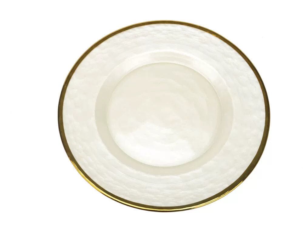  Showlu Fashion Store 10 inch white glass plate(27cm) Hotel Table Setting Household Bone China Set Black Golden Edge Luxury Model Room Tableware Flat Plate Western Food/Steak Dinner Plate Dish