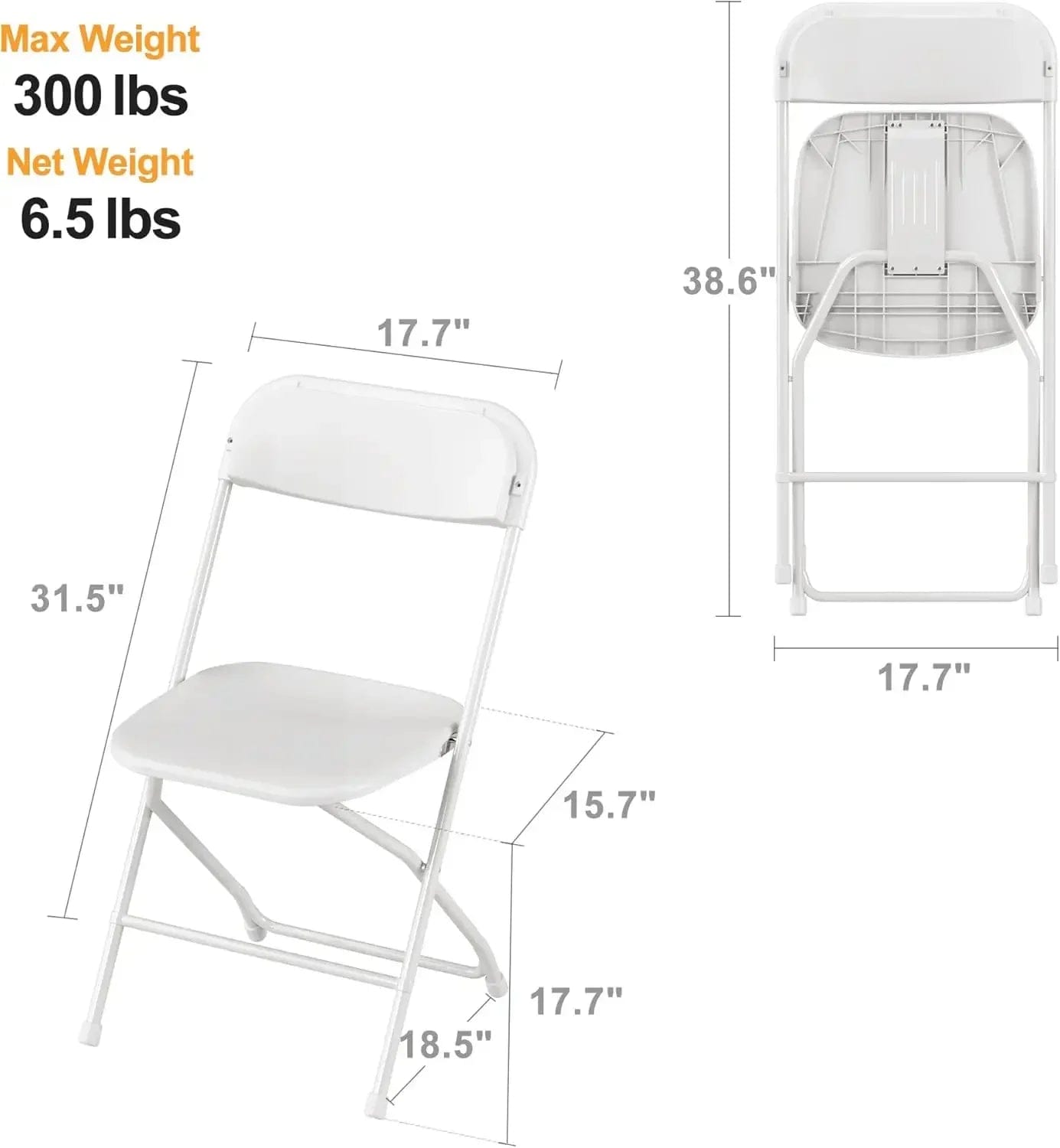 SHOWLU FASHION STORE 10 Pack Plastic Folding Chair, 300lb Capacity, Portable Commercial Chair with Steel Frame for Home Office Wedding Party Indoor