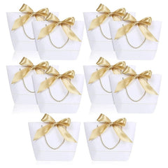 SHOWLU FASHION STORE 10 Pcs Gift Bag with Handle Paper Party Favor Bag Present Wrap Snack Bag with Bow Ribbon Present Favor Bags