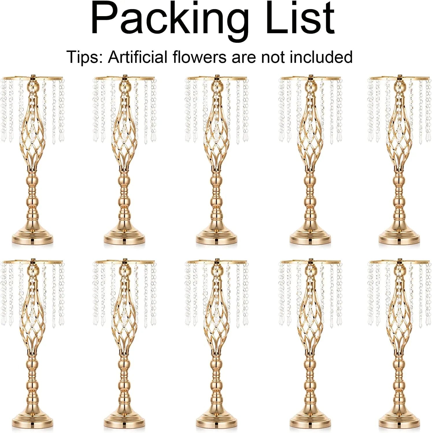 Showlu Fashion Store 10 Pcs Gold Vase for Wedding Centerpieces  Table Decorations with Chandelier Crystals,  Flower Vase, Wedding Metal Flower Stand