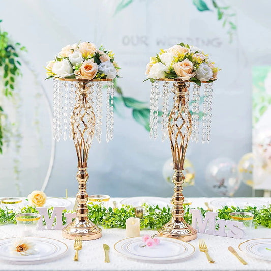 Showlu Fashion Store 10 Pcs Gold Vase for Wedding Centerpieces  Table Decorations with Chandelier Crystals,  Flower Vase, Wedding Metal Flower Stand