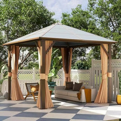 Showlu Fashion Store 10 x10 / United States 12'x16' Outdoor Gazebo, with Curtains and Netting, Outdoors Polycarbonate Double Roof Canopy, More Durable, Outdoor Gazebo