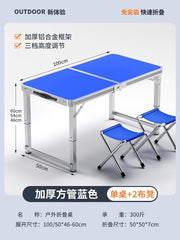 SHOWLU FASHION STORE 【加厚方管】100蓝色+2布凳 Night Market Push Thickened Foldable Dining Table and Chair Outdoor