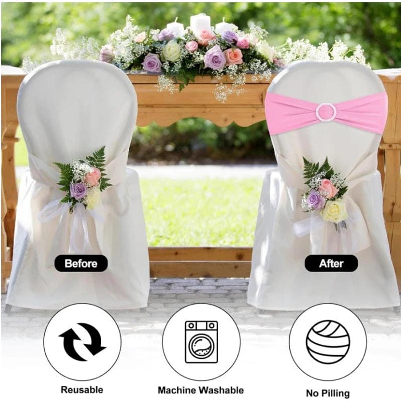 Showlu Fashion Store 100/50/10pcs Elastic Chair Knot Wedding Decoration Buckle Sashes Back Cover Mariage Hotel Home Seat Elegant Modern Ribbon Decors