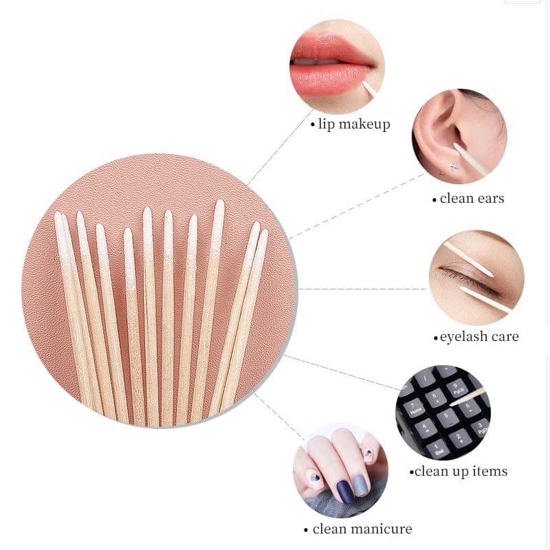 Showlu Fashion Store 100 pcs 100/300 Pcs Disposable Ultra-small Cotton Swab Brush Lint Free Micro Wood Makeup Brushes Eyelash Extension Glue Removing Tools