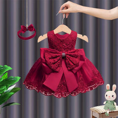 Showlu Fashion Store 100 / Red (complimentary headband) Girls' Dress Summer Birthday Party Gaoding Formal Dress Children's Sweet Summer Dress Baby Girls' Bud Skirt Princess Dress