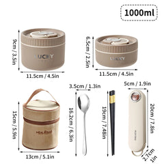  Showlu Fashion Store 1000ML Brown WORTHBUY Portable Sealed Thermal Lunch Box For Kids Stackable Microwave 304 Stainless Steel Bento Box Insulated Food Container