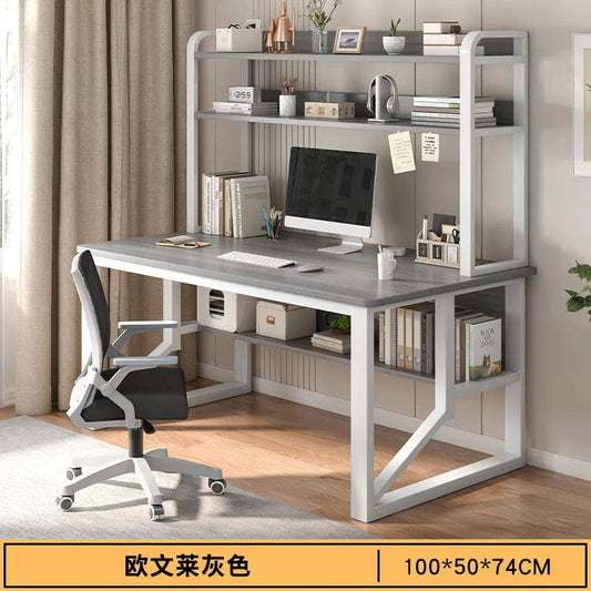 SHOWLU FASHION STORE 100cm grey Computer Study Desk With Storage Bookshelf Office Workstation Organizer Desk for Home Students Professionals Length 100cm