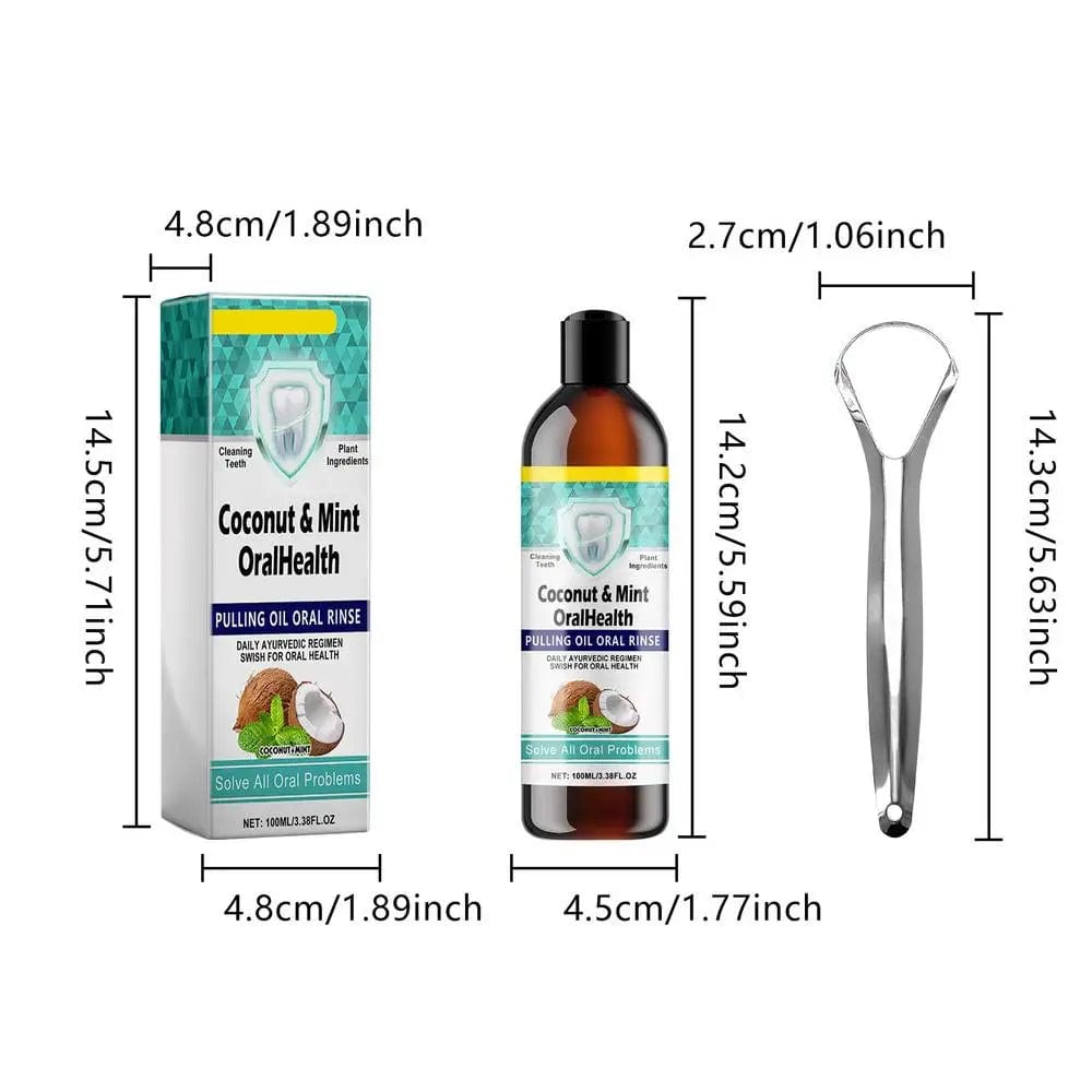 SHOWLU FASHION STORE 100ml / CHINA Natural Mouthwash Oil Bad Breath Care Coconut Oil Teeth Cleaning Tool With Tongue Scraper For Dormitory Home Travel Business