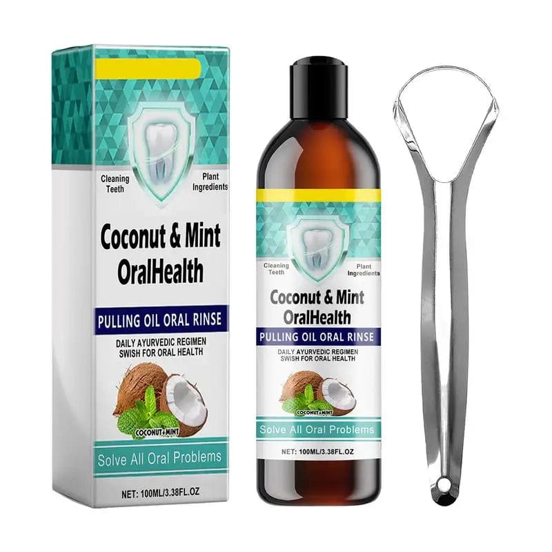 SHOWLU FASHION STORE 100ml / CHINA Natural Mouthwash Oil Bad Breath Care Coconut Oil Teeth Cleaning Tool With Tongue Scraper For Dormitory Home Travel Business