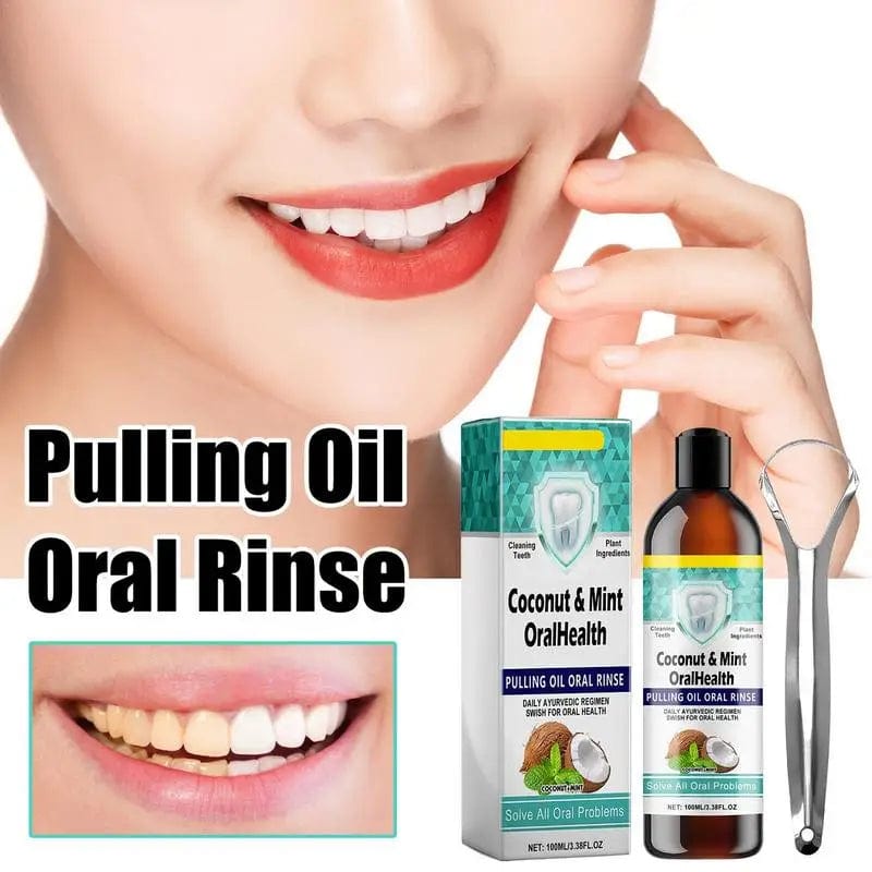 SHOWLU FASHION STORE 100ml / CHINA Natural Mouthwash Oil Bad Breath Care Coconut Oil Teeth Cleaning Tool With Tongue Scraper For Dormitory Home Travel Business