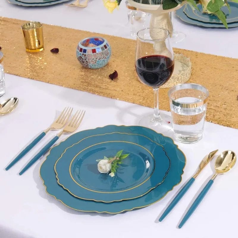 Showlu Fashion Store 100PCS  Plastic Plates With Gold Rim Disposable Silverware with Include 40 Plates, 60  Plastic Sivlerware