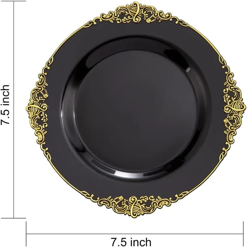 Showlu Fashion Store 100PCS White and Gold Plastic Plates - 10.25Inch Gold Disposable Plates - Heavyweight Gold Dinner Plates for Wedding & Party