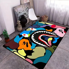 SHOWLU FASHION STORE 100x150cm Camo Shark Face Cool Area Rug Non-Slip Large Carpet Washable Bathroom Door Mat for Kitchen Living Room Bedroom Home Decoration