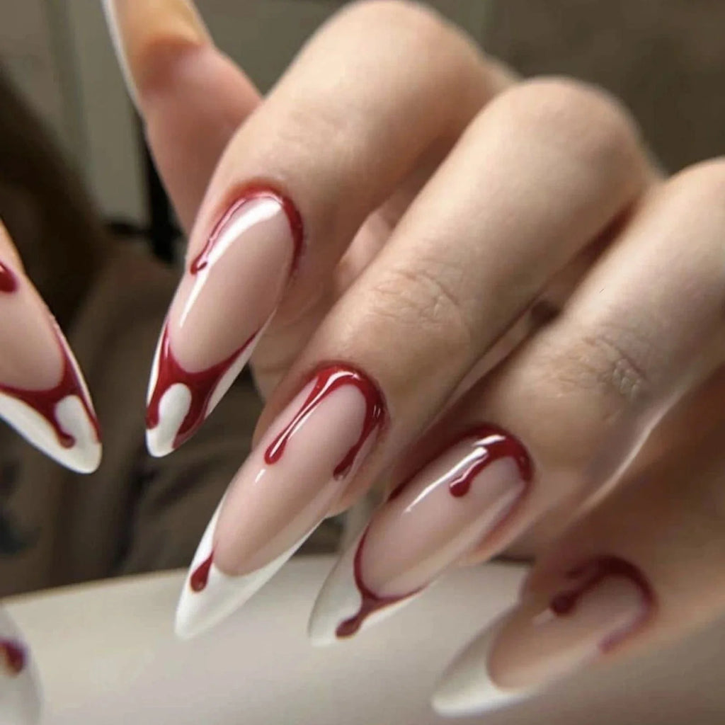 Showlu 24pcs mid-length coffin press-on nails with full cover design, acrylic false nail tips for easy, stylish manicures.