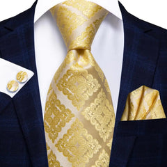 SHOWLU FASHION STORE 1036 Hi-Tie Solid Gold Yellow Silk Ties For Men Handky Cufflinks Set Fashion Gift For Men's Tie Wedding Business Necktie