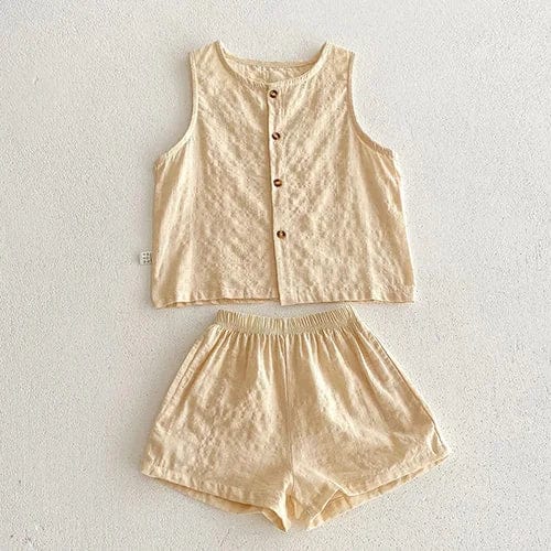 Showlu Fashion Store 104116 Apricot / 120 2024 New Summer Children Clothes Suit Short Sleeved Cotton Striped Shirt+Shorts Baby Boys Clothing Set Korean Japan Style