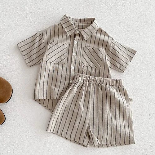 Showlu Fashion Store 104128 / 80 2024 New Summer Children Clothes Suit Short Sleeved Cotton Striped Shirt+Shorts Baby Boys Clothing Set Korean Japan Style