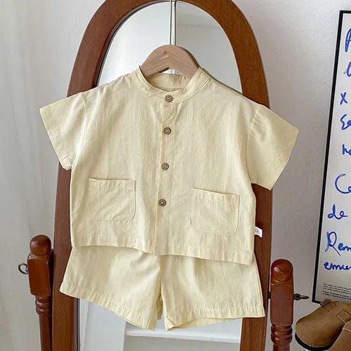 Showlu Fashion Store 104195 Apricot / 80 2024 New Summer Children Clothes Suit Short Sleeved Cotton Striped Shirt+Shorts Baby Boys Clothing Set Korean Japan Style