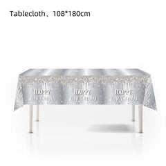  Showlu Fashion Store 108x180cm tablecloth / CHINA Silvery Theme Birthday Decorations Party Disposable Tableware Paper Napkins Cups Plates Banner Tablecloths Straw