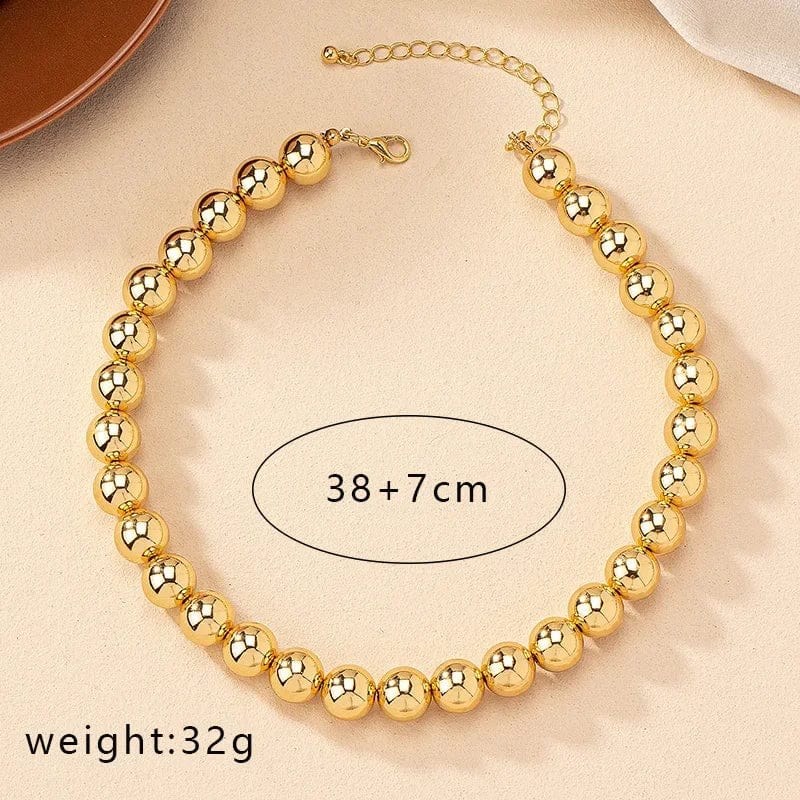  Showlu Fashion Store 10mm Steampunk Gold Color Ball Beads Chain Necklace for Women Men New Trendy Charm Gothic Choker Necklace Fashion Jewelry Gifts