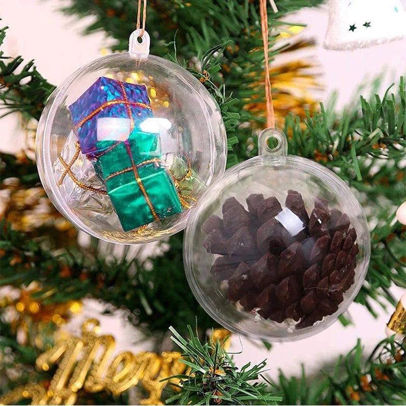 Showlu Fashion Store 10Pc Christmas Transparent Ball Plastic Christmas Trees Open Ball Box Bauble Ornament Wedding Gift Present Party Home Decoration