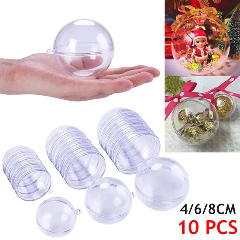 Showlu Fashion Store 10Pc Christmas Transparent Ball Plastic Christmas Trees Open Ball Box Bauble Ornament Wedding Gift Present Party Home Decoration