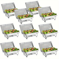 Showlu Fashion Store 10PCS 2/4/5/6/8/10packs Stainless Steel Chafing Dish Set 8QT, Premium Rectangle Buffet Food Warmer With Lids, Durable Pans & Fuel Holders - Perfect For Elegant Restaurant Catering, Parties, And Weddings Events