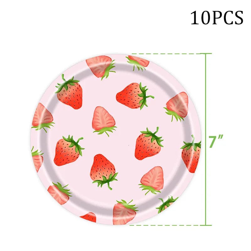  Showlu Fashion Store 10pcs 7inch plate Strawberry Party Decoration Girls Birthday Party Disposable Tableware Pink Paper Plate Cup Tablecloth Outdoor Picnic Party Decor