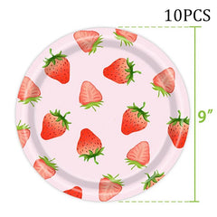  Showlu Fashion Store 10pcs 9inch plate Strawberry Party Decoration Girls Birthday Party Disposable Tableware Pink Paper Plate Cup Tablecloth Outdoor Picnic Party Decor