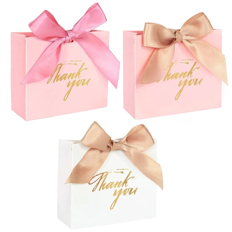 SHOWLU FASHION STORE 10Pcs Bowknot Thank You Candy Bags Letters Print Wedding Gift Box Package Paper Bags Christmas Birthday Party Favor