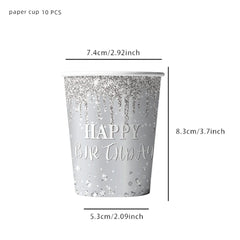  Showlu Fashion Store 10pcs cups / CHINA Silvery Theme Birthday Decorations Party Disposable Tableware Paper Napkins Cups Plates Banner Tablecloths Straw