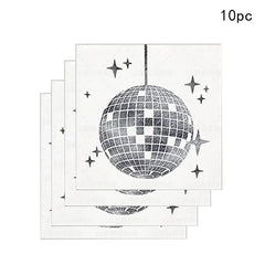  Showlu Fashion Store 10pcs napkins Disco Ball Theme Tableware Set Black Silver Disco Plates Napkins Cups Adults Happy Disco Birthday Party Decor Wedding Supplies