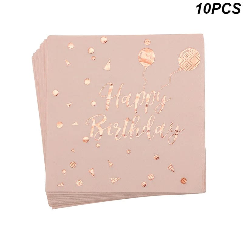  Showlu Fashion Store 10pcs napkins Rose Gold birthday Tableware Paper Towel Cup Plate tablecloth Disposable set Adult Birthday Party Decorations Wedding Tableware