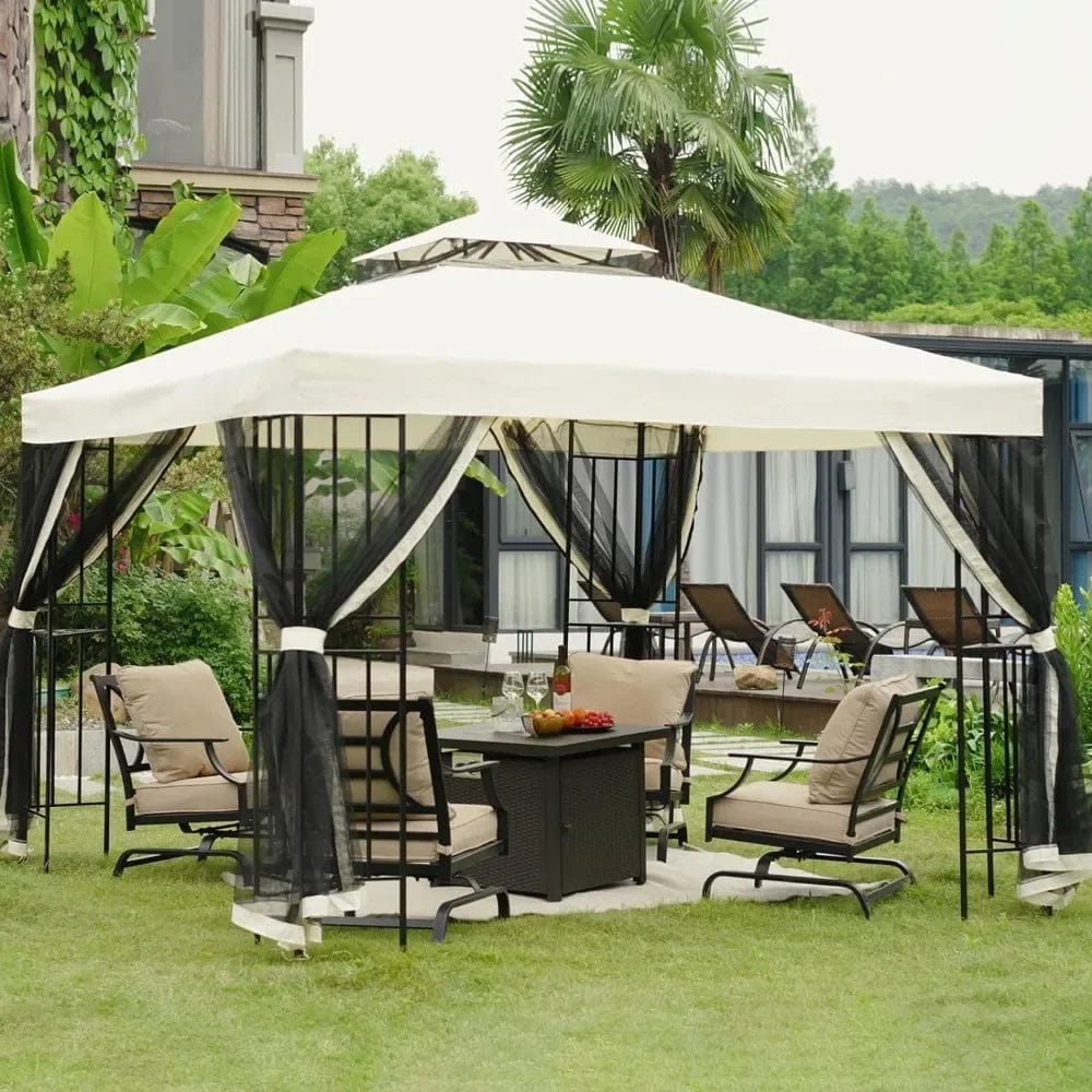 Showlu Fashion Store 10X10 FT / United States 10X10 FT Gazebo with Mosquito Netting and Curtains Outdoor, Patio Canopy for Deck Backyard Gardens Lawn, Gazebo