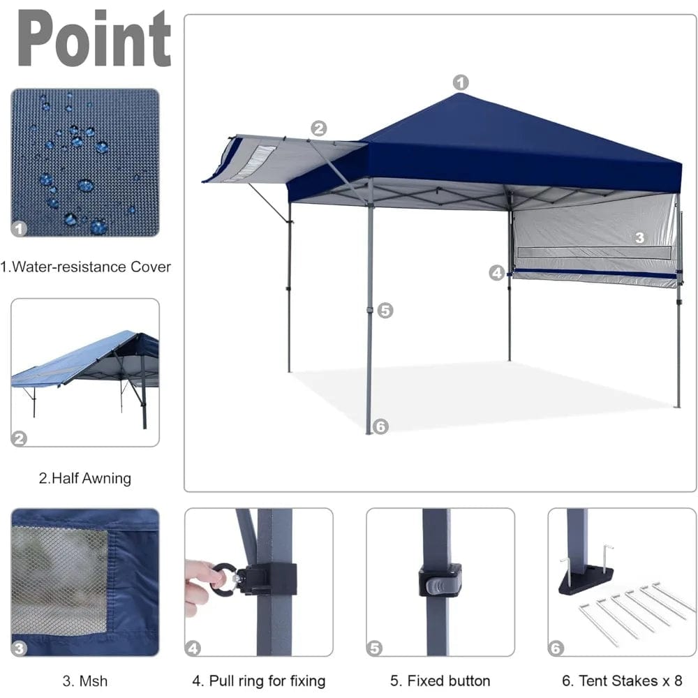  Showlu Fashion Store 10x10 Pop-Up Pavilion Canopy Tent With Double Awning Camping Full Folding Awnings Shade Garden Supplies Home