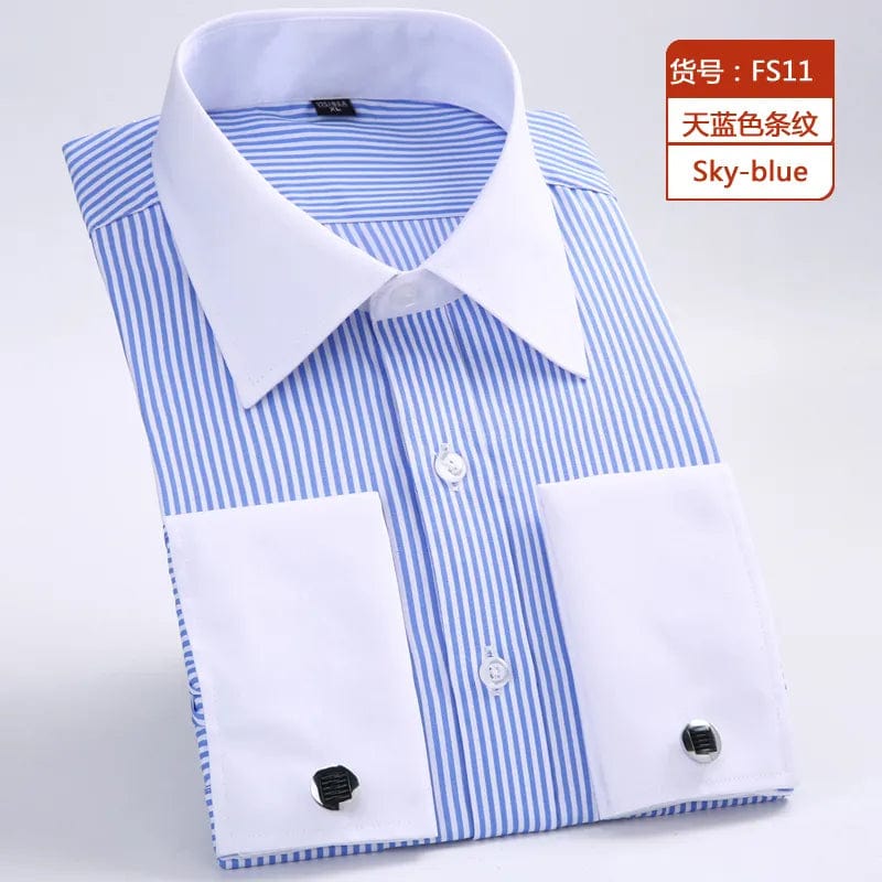 Showlu Fashion Store 11 / 39-M 2023 Men French Cuff Dress Shirt Cufflinks  New White Long Sleeve Casual Buttons Male Brand Shirts Regular Fit Clothes