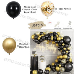 Showlu Fashion Store 11 / Set 97pcs Black and Gold Balloons Arch Garland Kit Chrome Metal Latex Balloon for Wedding Graduation Birthday Baby Shower Decor Gift