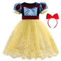 Velvet Snow White princess dress for girls, featuring a bow, suitable for birthday parties, costumes, and play events.