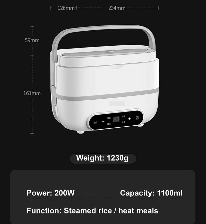 Showlu Fashion Store 1100ml Smart Electric Lunch Box Office Keep Warm Heated Lunch Box Water-free Appointment Breakfast Machine Food Heater 220V