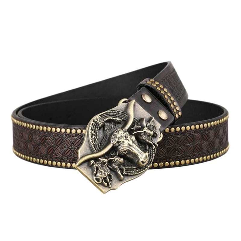  Showlu Fashion Store 110cm Western Cowboy PU Leathers Belt Men Waist Strap Vintage Engraved Belt for Jeans