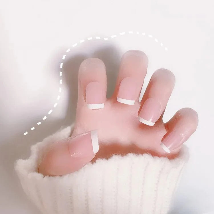 Light green striped press on nails by Showlu Fashion Store, long coffin acrylic tips with gradient design, 24-piece set.