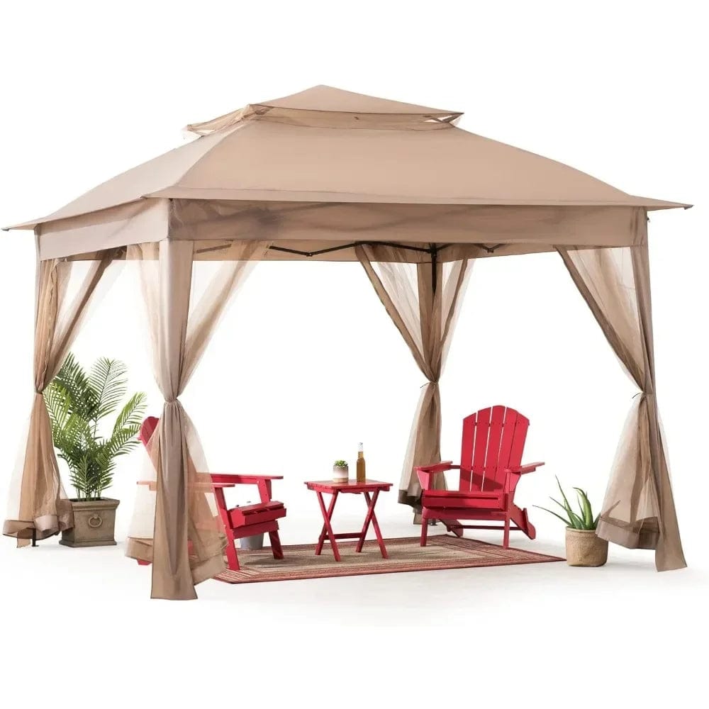 Showlu Fashion Store 11x11 ft. Pop-Up Instant Gazebo, Outdoor Portable Steel Frame 2-Tier Top Canopy/Tent with Netting and Carry Bag, Patio Gazebos