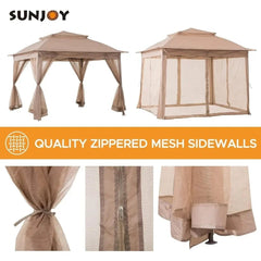 Showlu Fashion Store 11x11 ft. Pop-Up Instant Gazebo, Outdoor Portable Steel Frame 2-Tier Top Canopy/Tent with Netting and Carry Bag, Patio Gazebos