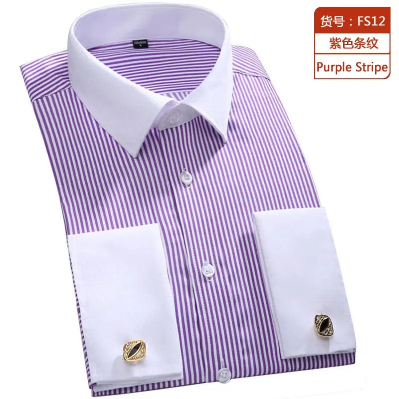 Showlu Fashion Store 12 / 39-M 2023 Men French Cuff Dress Shirt Cufflinks  New White Long Sleeve Casual Buttons Male Brand Shirts Regular Fit Clothes